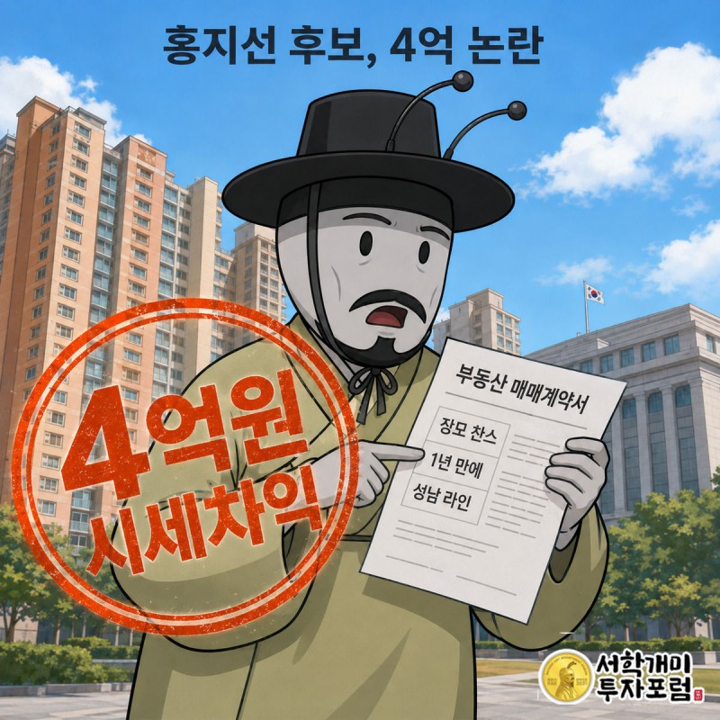 서민개미가 아파트 계약서에 찍힌 4억원 시세차익 도장을 가리키며 분노하는 모습