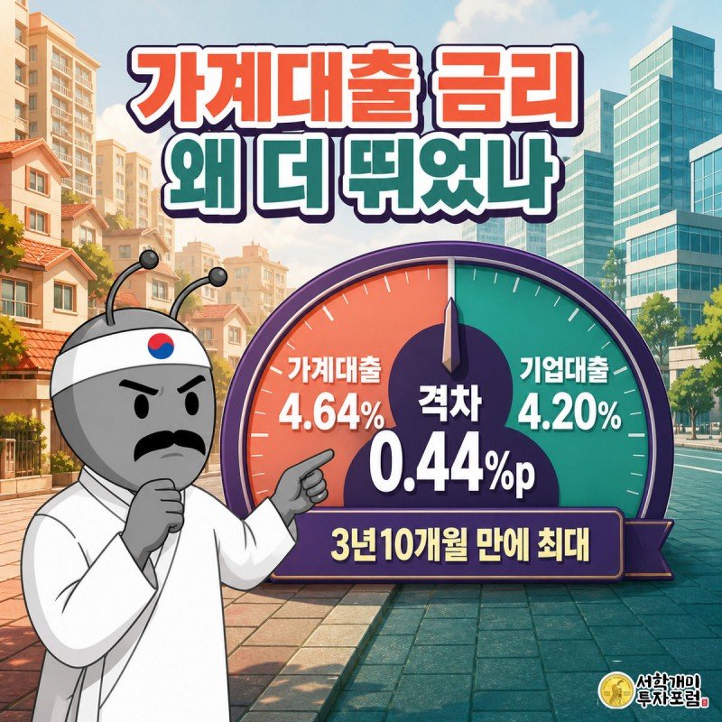 주택가 앞에서 낭패한 표정의 개미와 오피스 앞에서 여유로운 개미가 마주보고, 가운데 격차 0.44%p 배지가 떠 있는 표지 이미지
