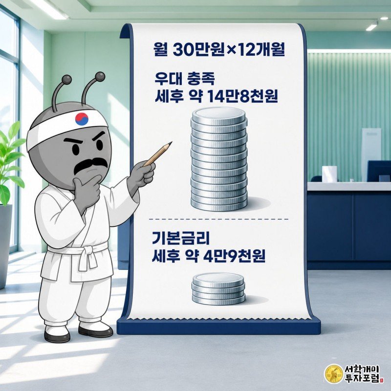 신한 적금 9단 연 9% — 실제 손에 쥐는 건 14만8천원, 계산해봤다 — 월 30만원×12개월 우대 충족·미충족 실수령 비교