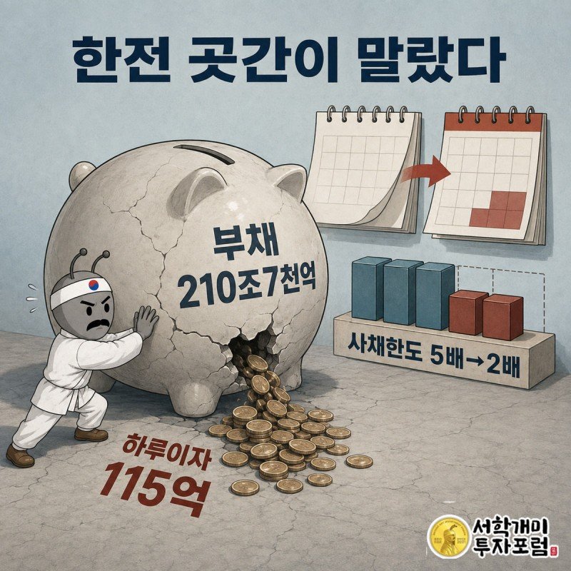 금이 간 저금통에서 동전이 새어나가고 뒤편 달력이 2027년에서 2028년으로 넘어가는 장면