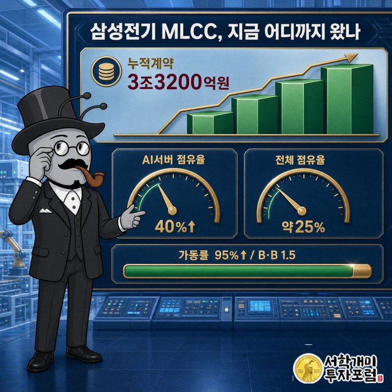 삼성전기의 MLCC 누적 계약 그래프와 점유율 게이지를 보여주는 대시보드