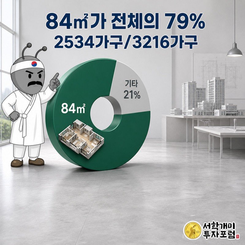 도넛 차트에서 79%를 차지한 84㎡ 구간을 개미가 가리키는 이미지