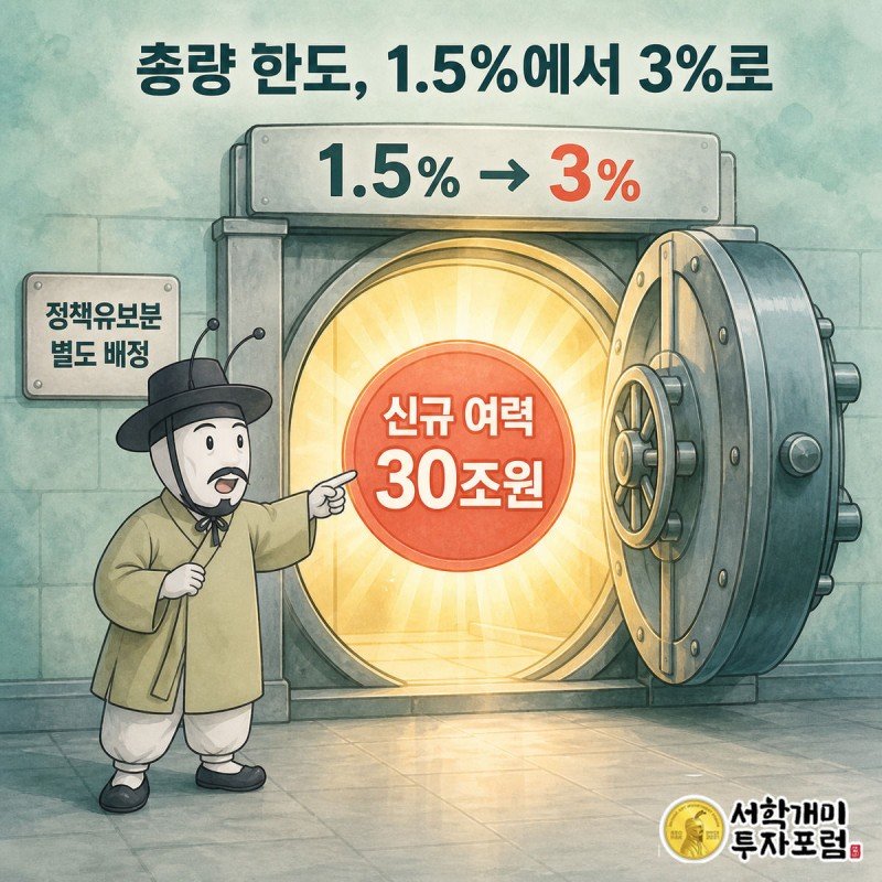 가계대출 총량 한도가 1.5%에서 3%로 두 배 넓어진 금고문 앞에서 놀라는 서민개미