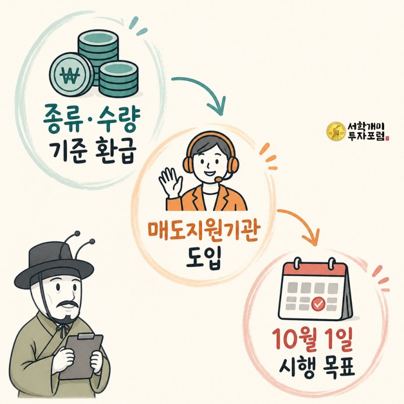 가상자산 환급 기준, 매도지원기관, 10월 시행 일정을 3단계로 설명하는 양반개미 기자