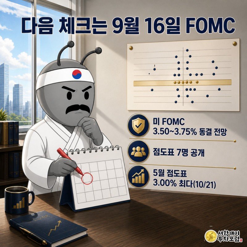 탁상 달력 9월 16일에 동그라미를 치며 점도표를 살피는 개미