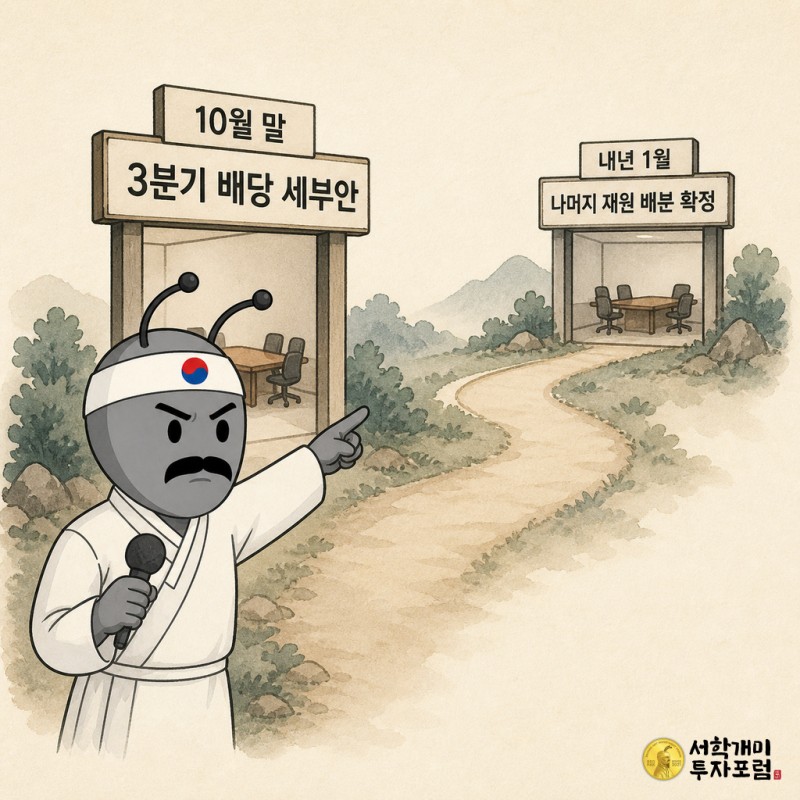 10월 말과 내년 1월 이사회 확인 일정을 보여주는 타임라인