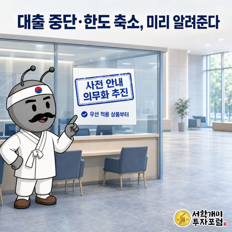 은행 창구에 붙은 대출 사전 안내문을 서민개미가 확인하는 모습