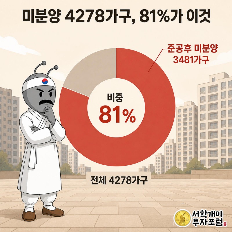 대구 미분양 4278가구 중 81%인 3481가구가 준공후 미분양임을 보여주는 도넛 차트