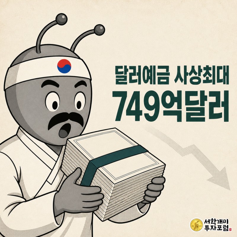놀란 표정의 개미 캐릭터가 달러 지폐 뭉치를 껴안고 있고 배경에는 꺾여 내려가는 증시 그래프가 흐릿하게 그려진 코믹 스타일 커버 이미지