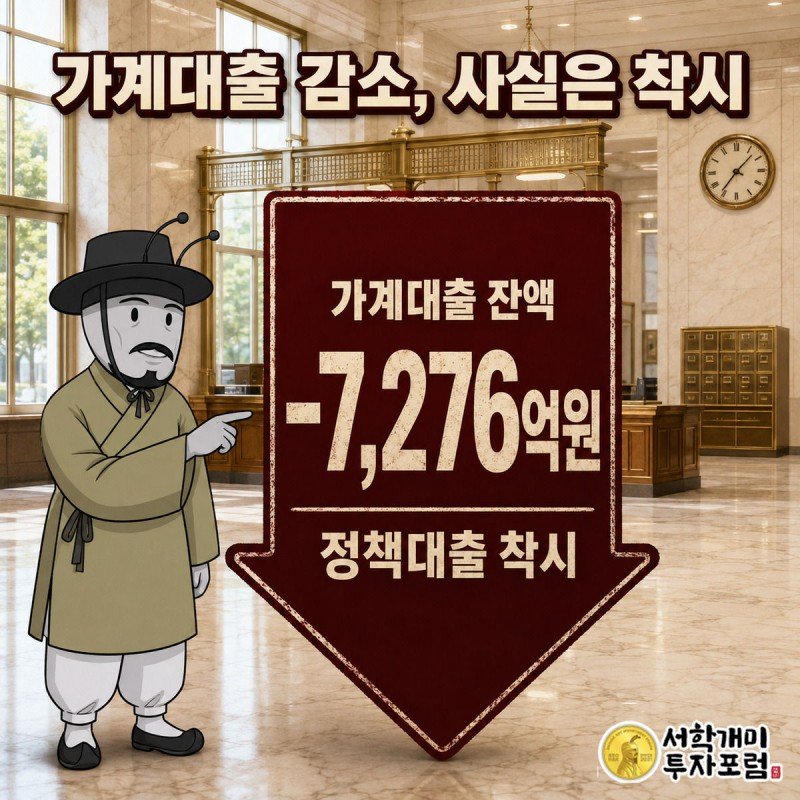 은행 로비에서 은행원 복장의 개미가 붉은 하락 스탬프 