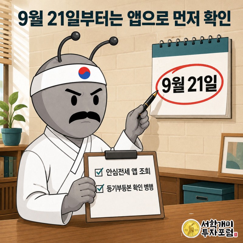 세입자가 달력에 9월 21일을 표시하고 계약 전 확인할 체크리스트를 든 장면