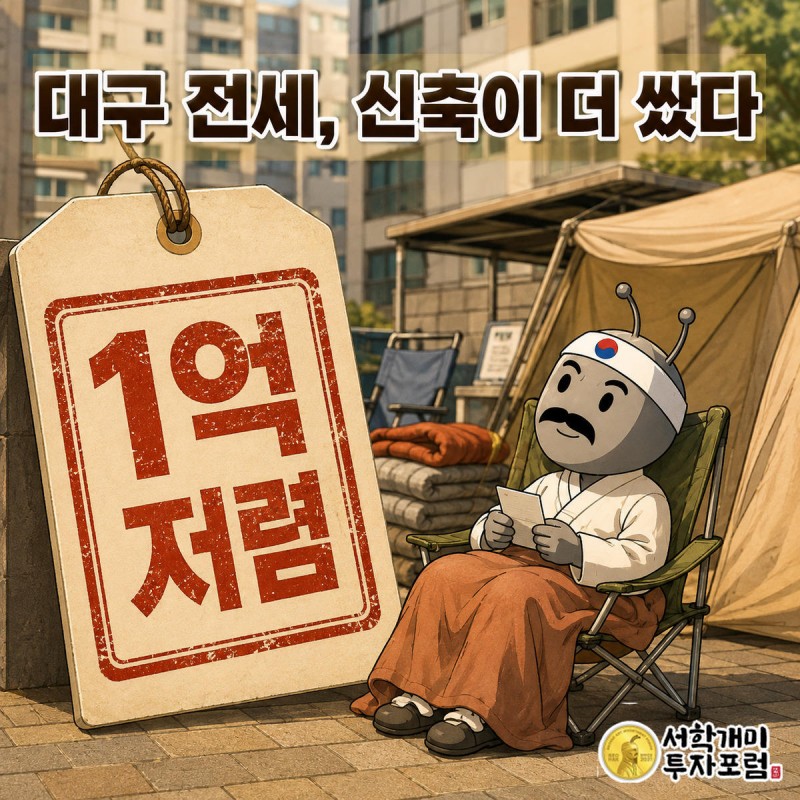 대구 상인푸르지오 센터파크 앞에서 서민개미가 캠핑의자에 앉아 