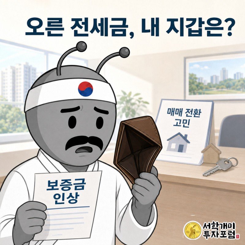 전세 보증금 인상 통지서를 들고 빈 지갑을 보며 낭패한 표정을 짓는 서민개미