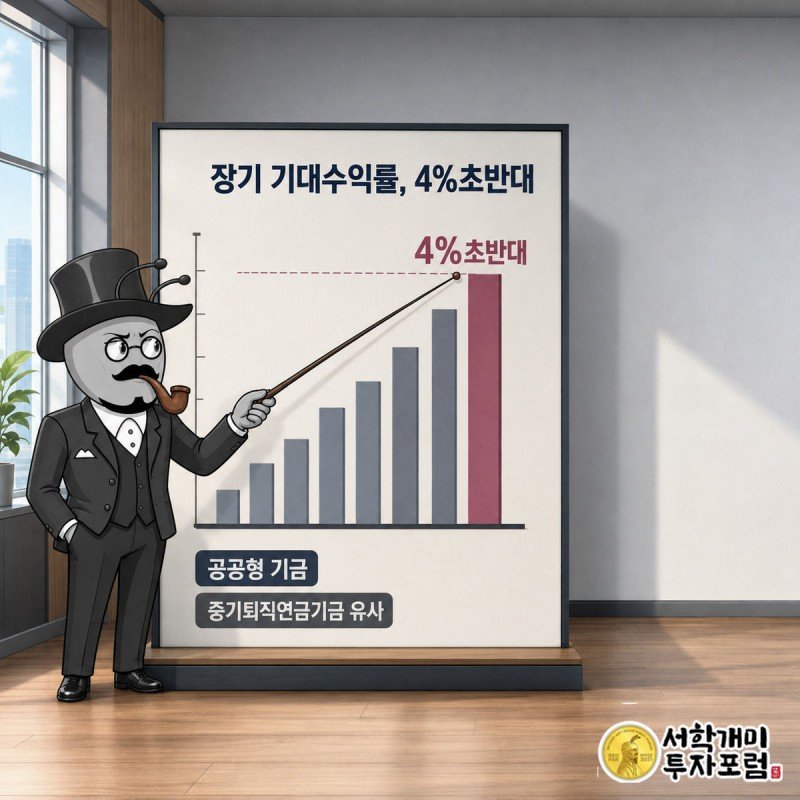 서민개미가 4%초반대에 멈춘 막대그래프를 의심스러운 표정으로 가리키는 모습