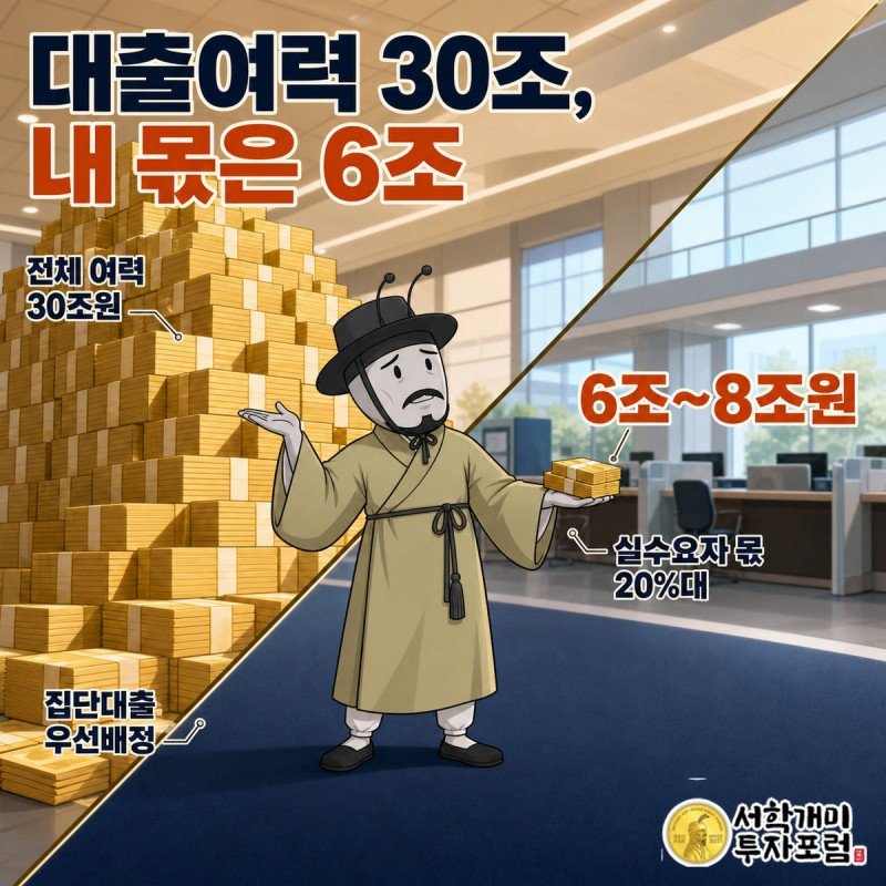 은행 창구 앞에서 서민개미가 거대한 30조원 현금더미와 초라하게 줄어든 6조~8조원 더미를 번갈아 보며 당혹스러워하는 모습
