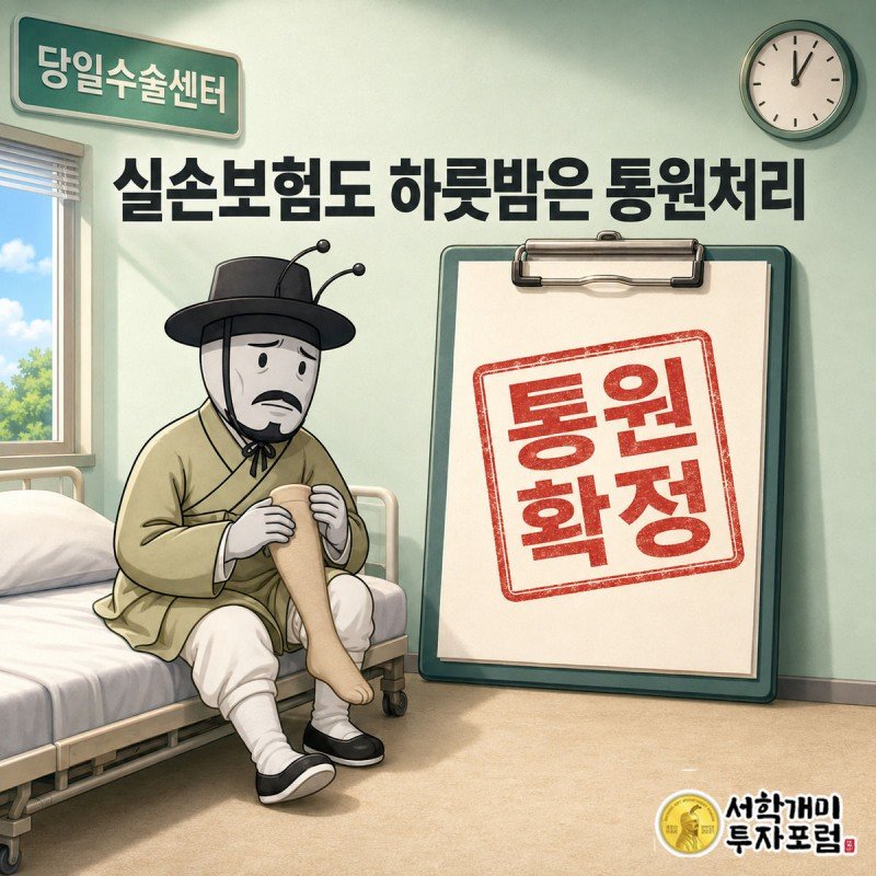 하지정맥류 시술 후 통증으로 병원에 하룻밤 머문 서민개미 위로 