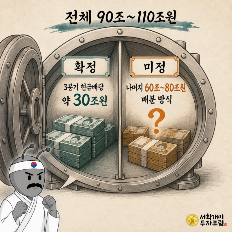 삼성전자 주주환원 계획에서 확정된 금액과 미정인 배분 방식을 나눈 구조도