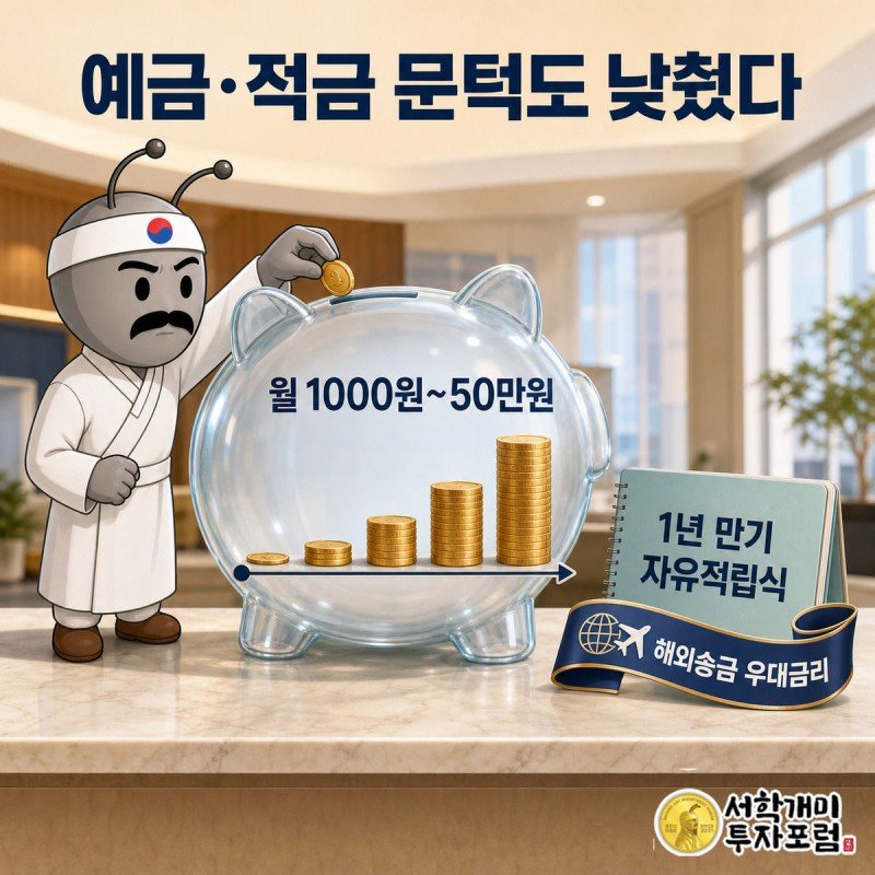 동전이 1000원부터 50만원까지 쌓이는 저금통에 개미가 동전을 넣는 장면