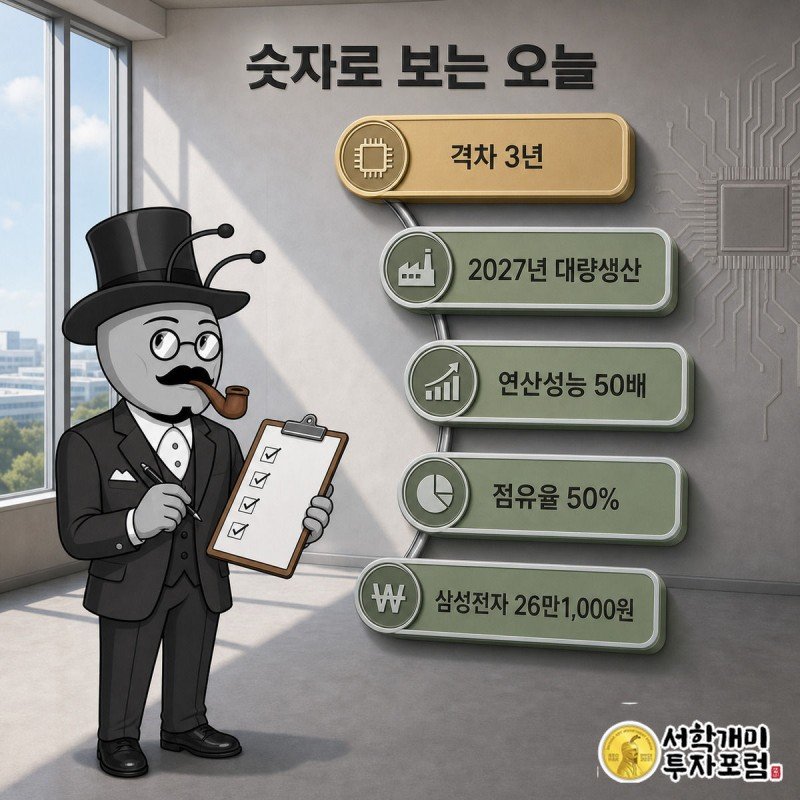 개미가 클립보드를 들고 격차 3년을 포함한 다섯 개의 숫자 배지를 하나씩 확인하고 있다