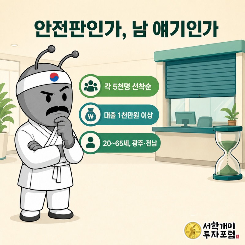 체크리스트를 든 서민개미와 선착순 마감을 알리는 표지판이 마주선 그림