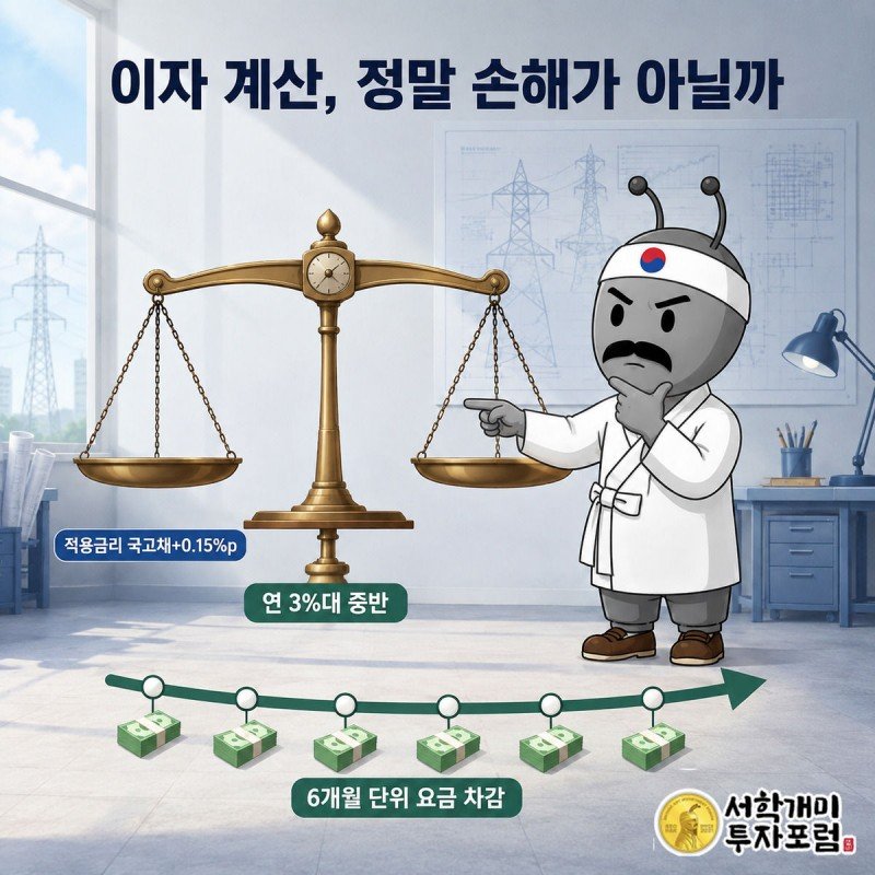 부자개미가 국고채 금리와 선납금 적용금리를 저울로 비교하며 고개를 끄덕이는 장면