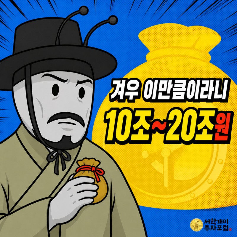 큰 자루를 기대했지만 작은 동전 자루 하나만 손에 쥔 채 낭패한 표정을 짓는 개미 클로즈업 코믹 컷