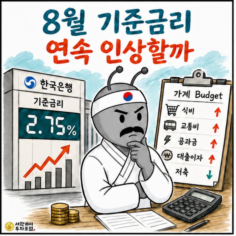 한국은행 8월 기준금리 결정을 설명하는 동학개미 기자