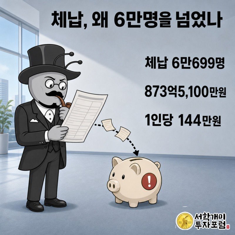 월급에서 자동으로 빠져나가 체납 딱지가 붙은 저금통으로 쌓이는 구조를 보여주는 그림