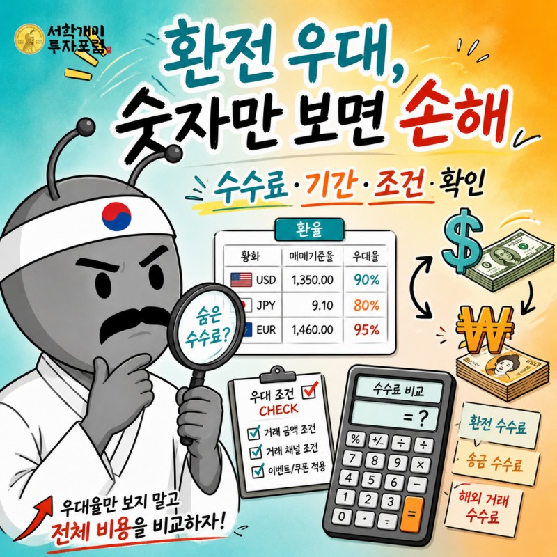 환전 우대와 숨은 수수료 조건을 비교하는 동학개미 기자