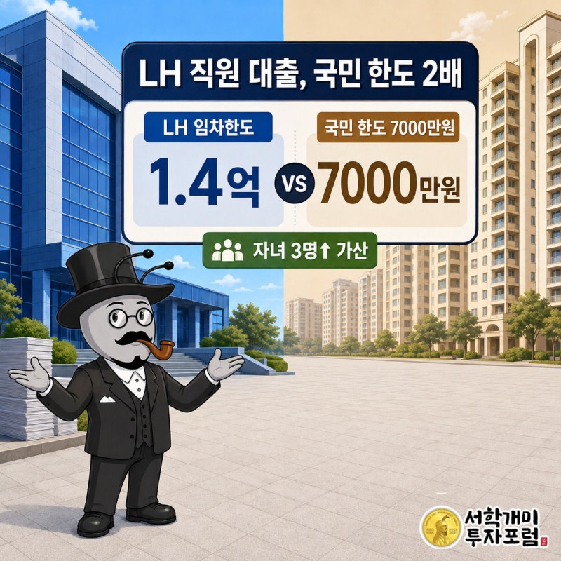 서민개미가 LH의 1억4000만원 대출 배지와 국민 한도 7000만원 배지를 양손으로 가리키며 분노하는 모습