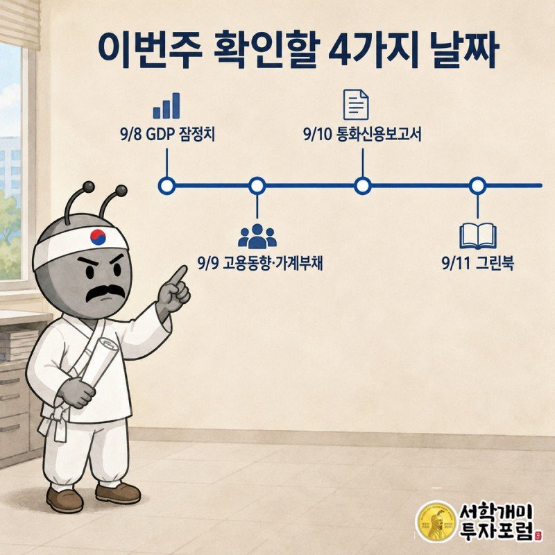 8일부터 11일까지 표시된 달력 앞에서 신중한 표정으로 날짜를 짚는 양반개미