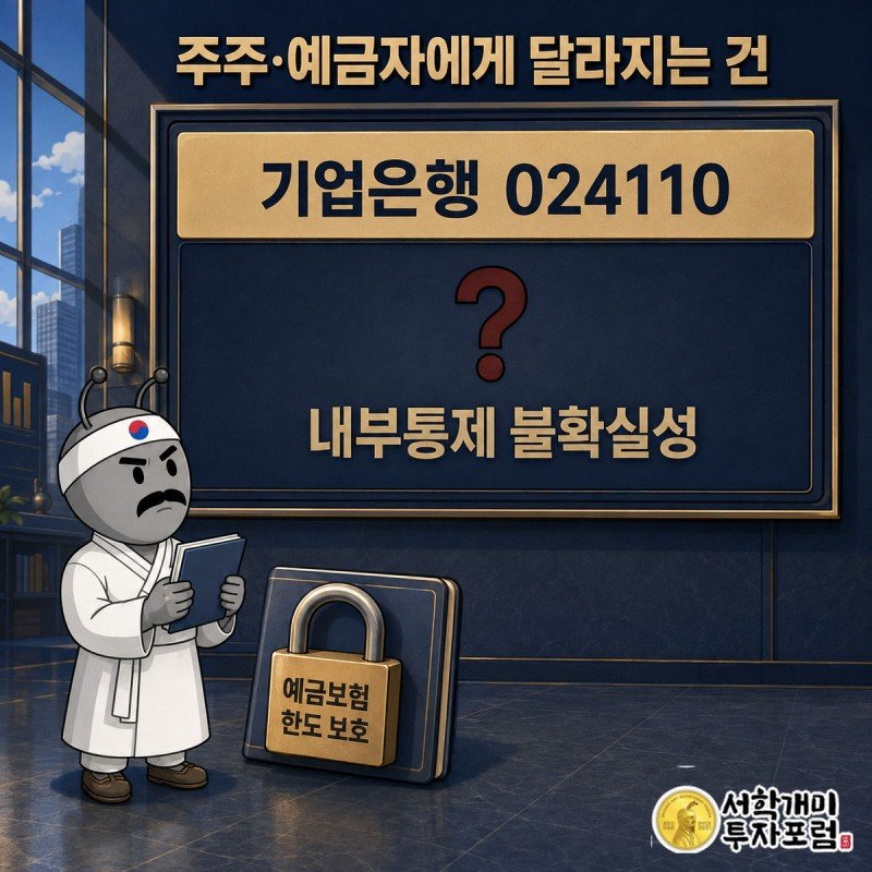 기업은행 종목코드와 예금보호 자물쇠를 함께 그려 주주·예금자 영향을 나타낸 이미지