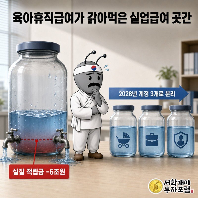 육아휴직급여 지출이 실업급여 곳간을 갉아먹다가 2028년 세 개의 계정으로 나뉘는 모습을 보는 개미