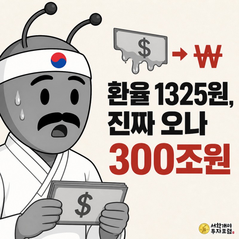 달러 지폐 뭉치를 움켜쥔 채 놀란 표정을 짓는 개미와 달러가 원으로 흘러드는 화살표, 화면 중앙에 후킹 문구와 핵심 숫자가 크게 쓰여 있다.