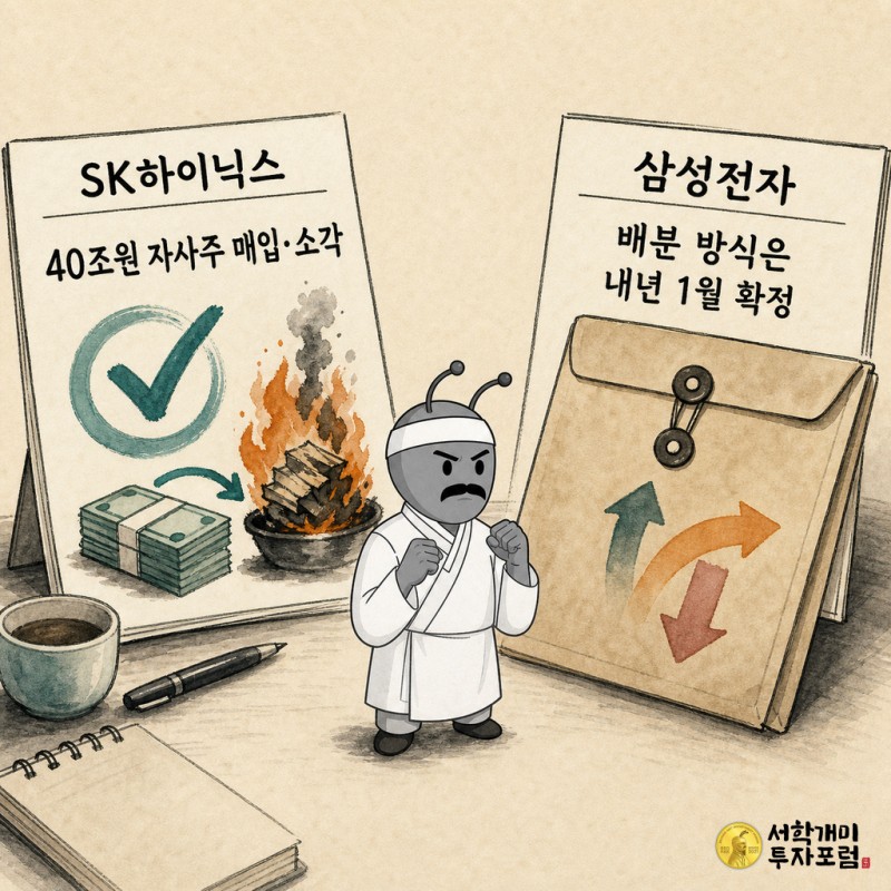 SK하이닉스 자사주 매입·소각과 삼성전자 배분 확정 시점을 비교한 그림