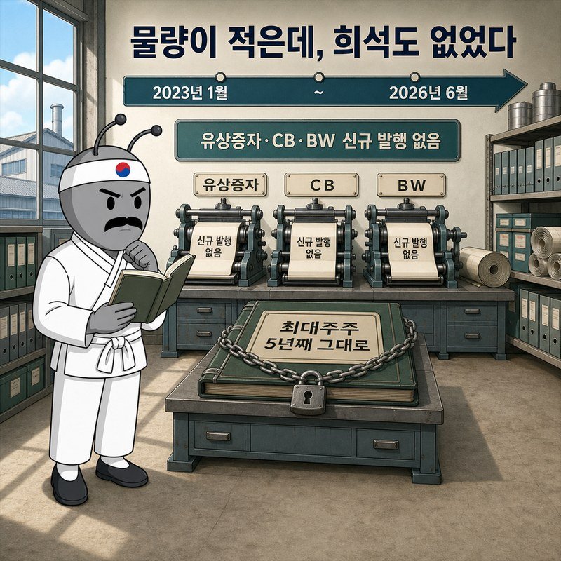 2023년 이후 유상증자·전환사채 신규 발행 없음