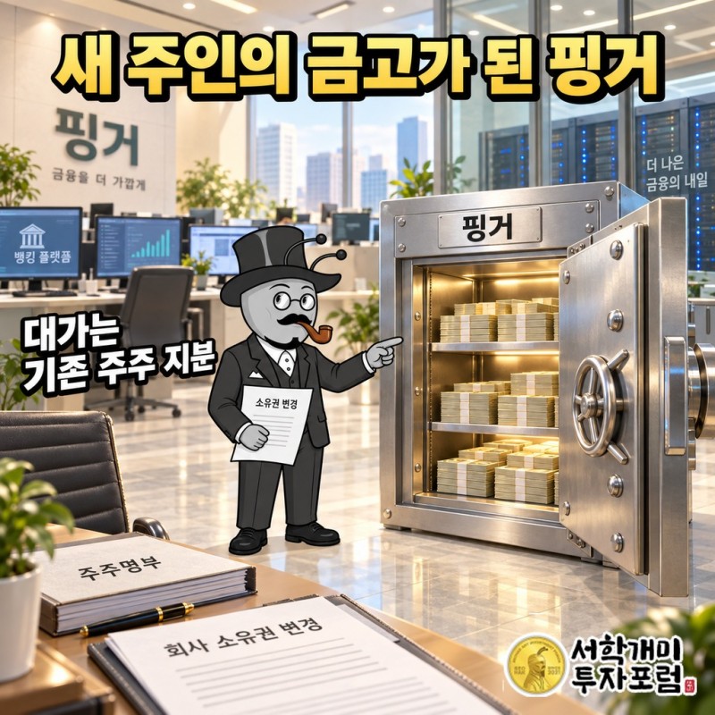 핑거 발행주식이 유상증자로 940만주에서 1201만주로, CB·BW 전환 시 최대 1841만주로 늘어나고 기존 지분이 약 48.9% 희석되는 과정을 막대로 비교한 도판