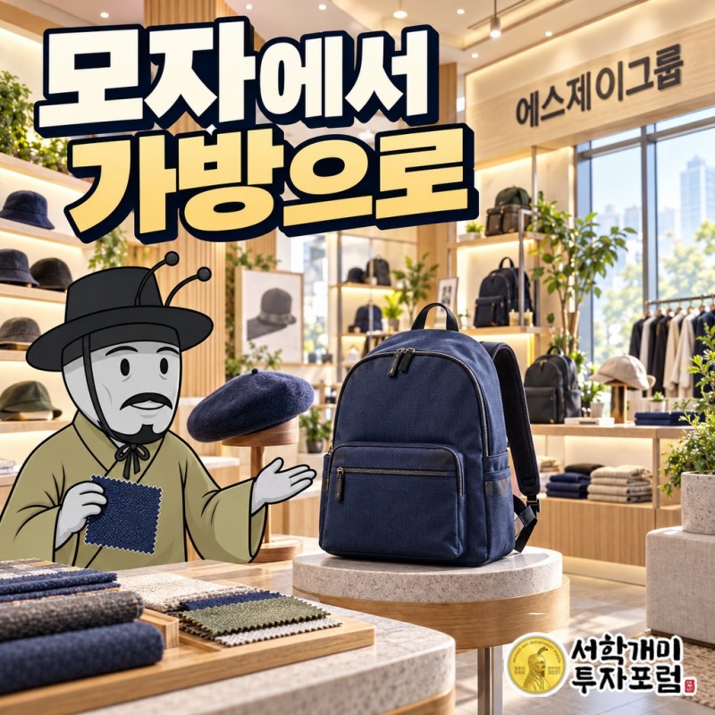 캥거루 로고가 달린 캉골 모자와 백팩, 에스제이그룹이 라이선스로 전개하는 브랜드를 보여 주는 표지