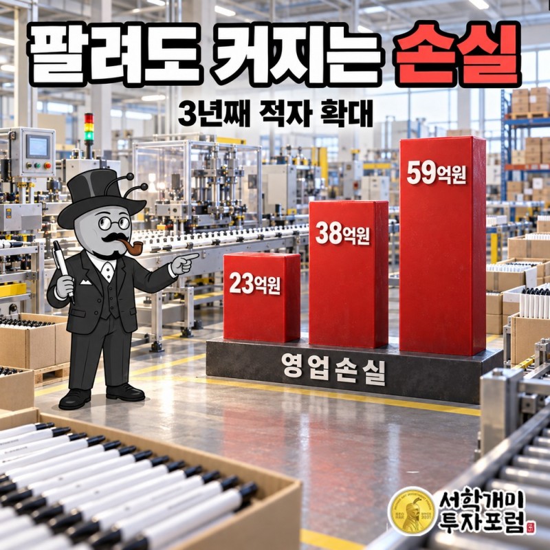 모나미 2025년 매출 1,310억원 구성(문구류 약 74%, 컴퓨터소모품 약 19%, 화장품 포함 기타 약 7%)과 최근 3년 영업손실 23억·38억·59억원 확대