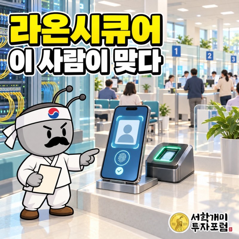스마트폰 화면에 담긴 모바일 신분증과 지문 인증 장면으로 라온시큐어가 하는 '본인 확인' 사업을 보여 주는 표지