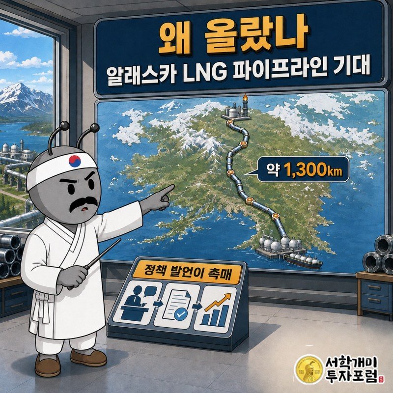 알래스카 노스슬로프에서 니키스키까지 이어지는 LNG 가스관과 철강 수요 기대를 설명한 장면