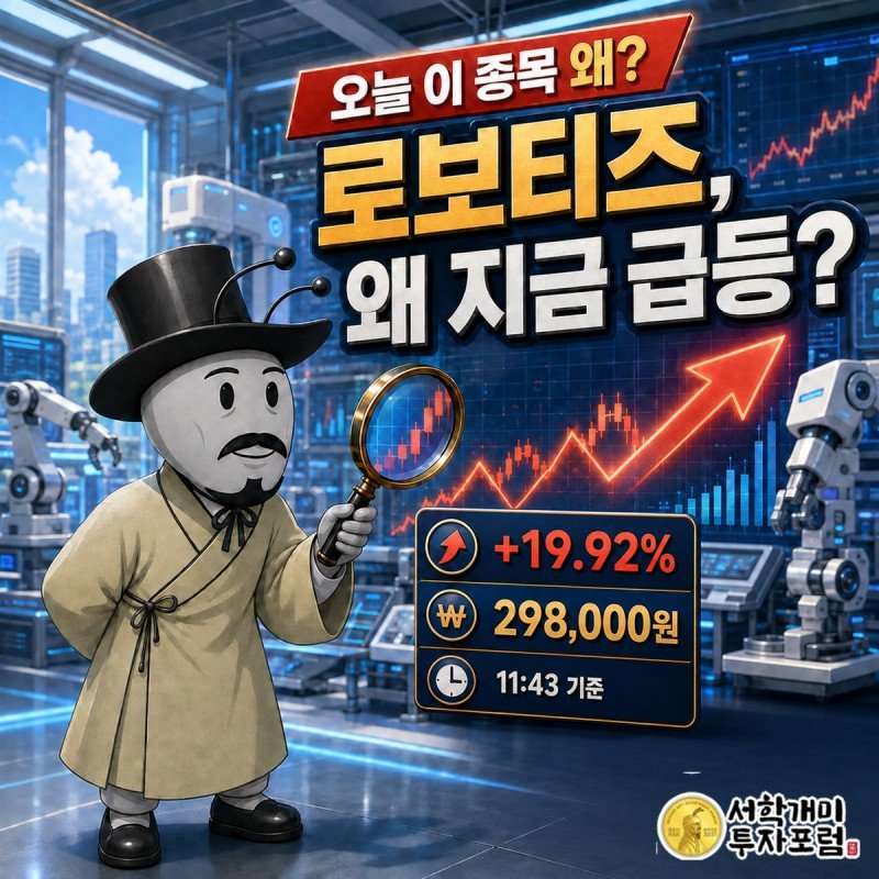 로보티즈 급등 배경인 로보틱스주 강세와 시장 분위기를 표현한 장중 속보 커버