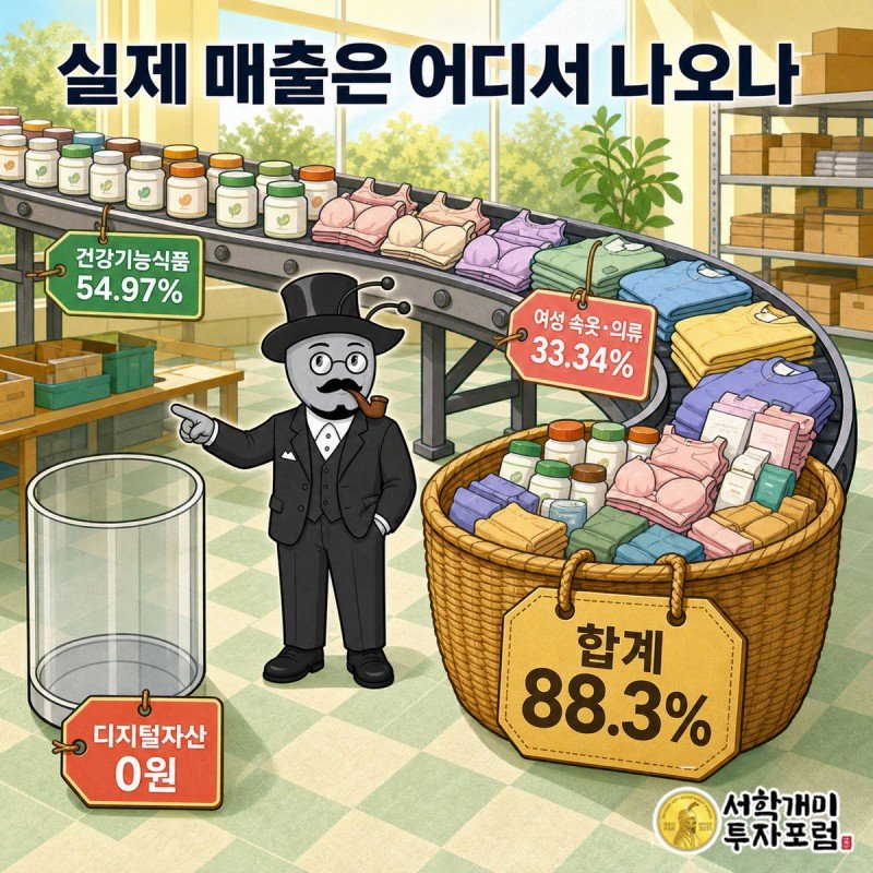 사토시홀딩스 매출 구성 — 온라인커머스 54.97%, 여성속옷·의류 33.34%