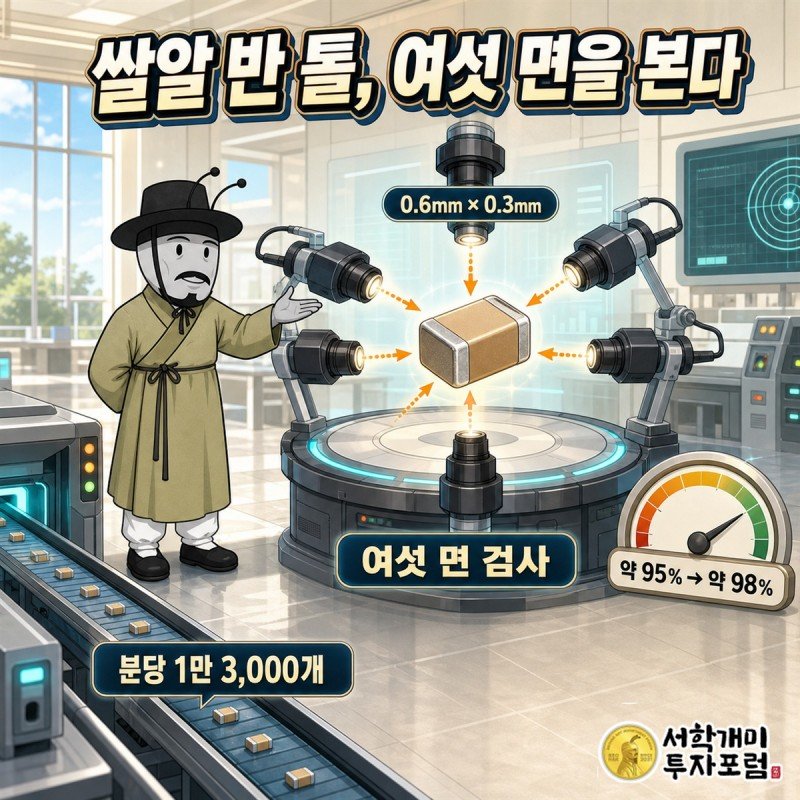 0.6mm MLCC의 여섯 면을 고속 촬영해 AI가 판정하는 구조