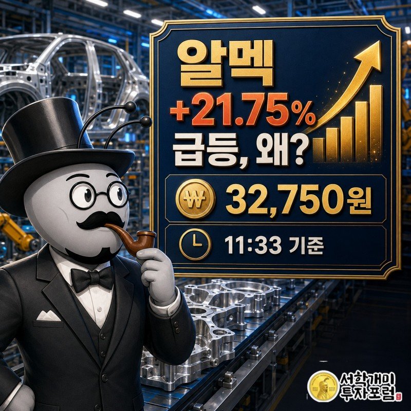 알멕 11시 33분 장중 급등을 설명하는 기사 커버