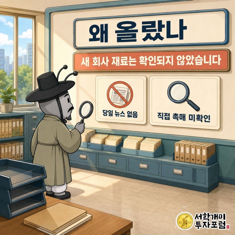 알트 상한가 전광판과 비어 있는 당일 뉴스 화면을 대비한 설명 이미지