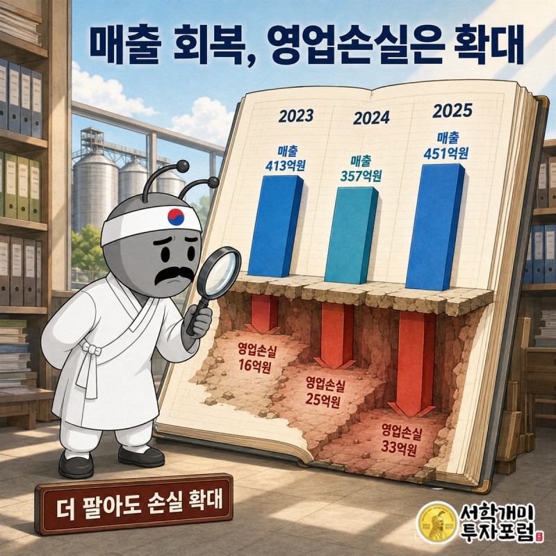 서산 에너지솔루션 사업부 매출 0원과 콘크리트 공장 가동률 28.27%를 비교한 그림