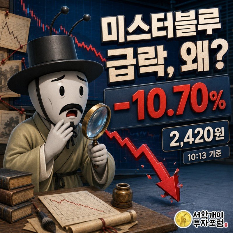 미스터블루 장중 급락 이유를 살펴보는 오늘 이 종목 왜 커버 이미지