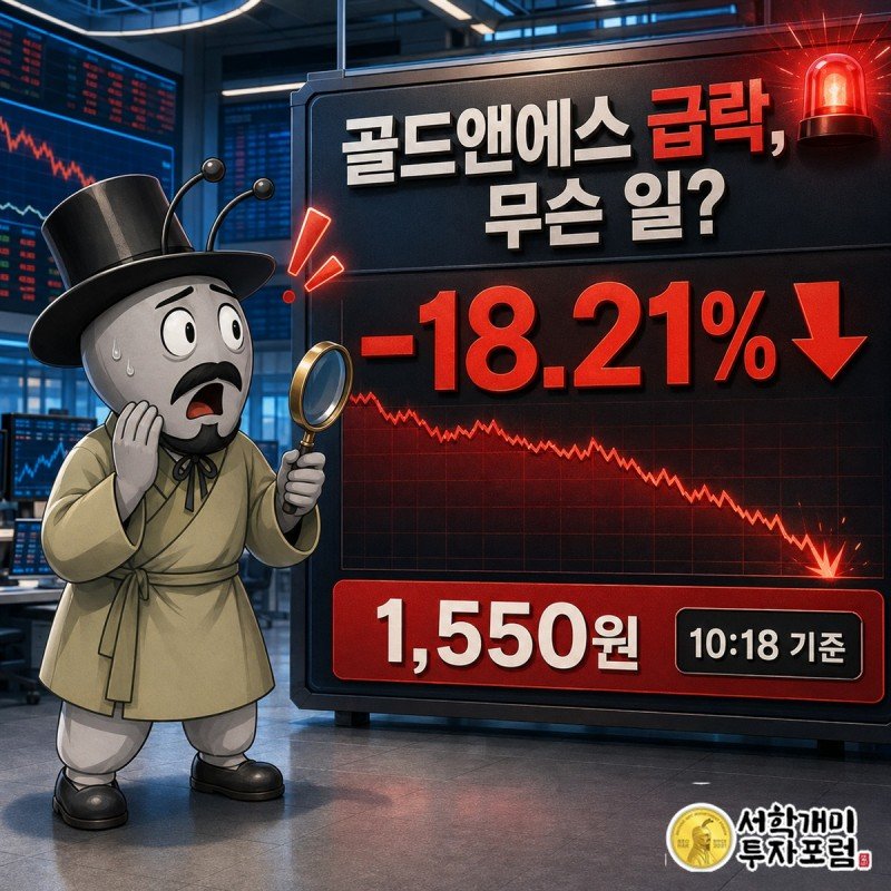 골드앤에스 급락 이유와 재무 흐름을 살펴보는 장중 속보 표지