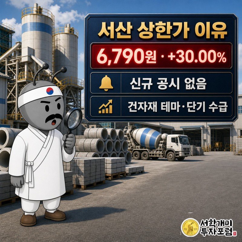 서산 상한가 이유와 장중 시세를 설명하는 오늘 이 종목 왜 커버